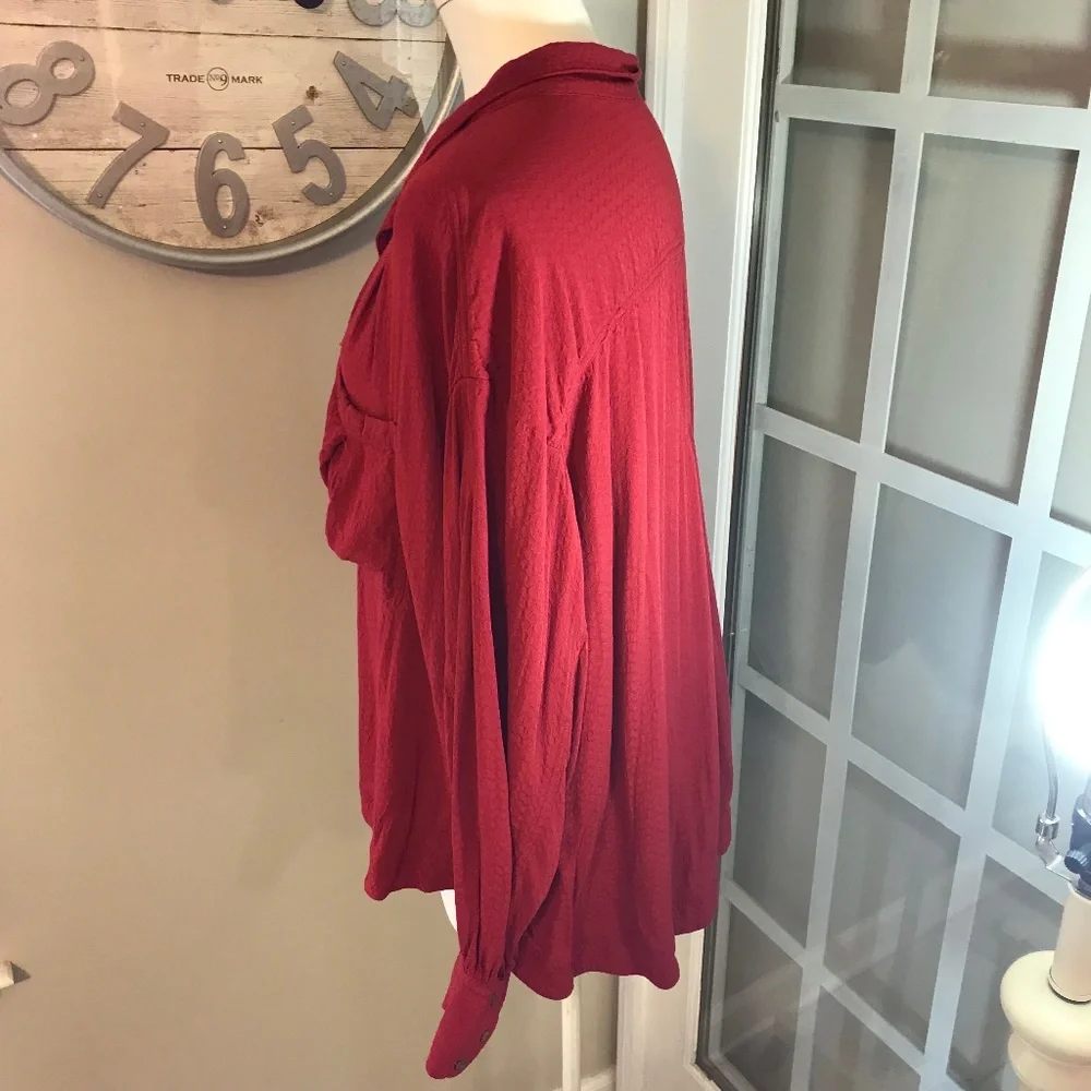 Women's Red Button-Front Oversized Blouse